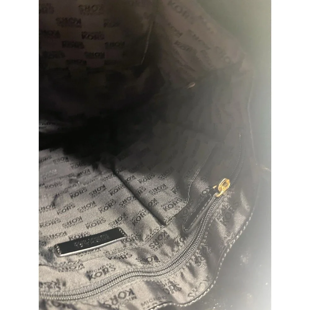 Michael Kors Jet Set Shiny Black Patent Leather Chain Tote Purse Handbag